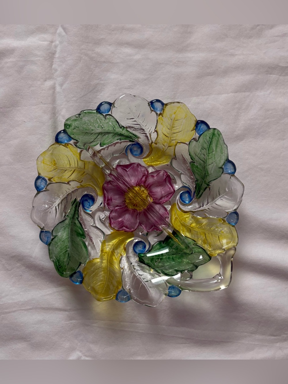 Vintage Indiana Glass Wild Rose Multi Color Divided Serving Relish Dish 7 1/2”